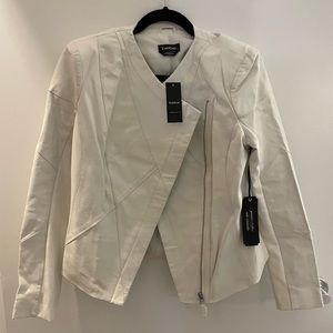 BEBE asymmetrical M biker leather&knit jacket